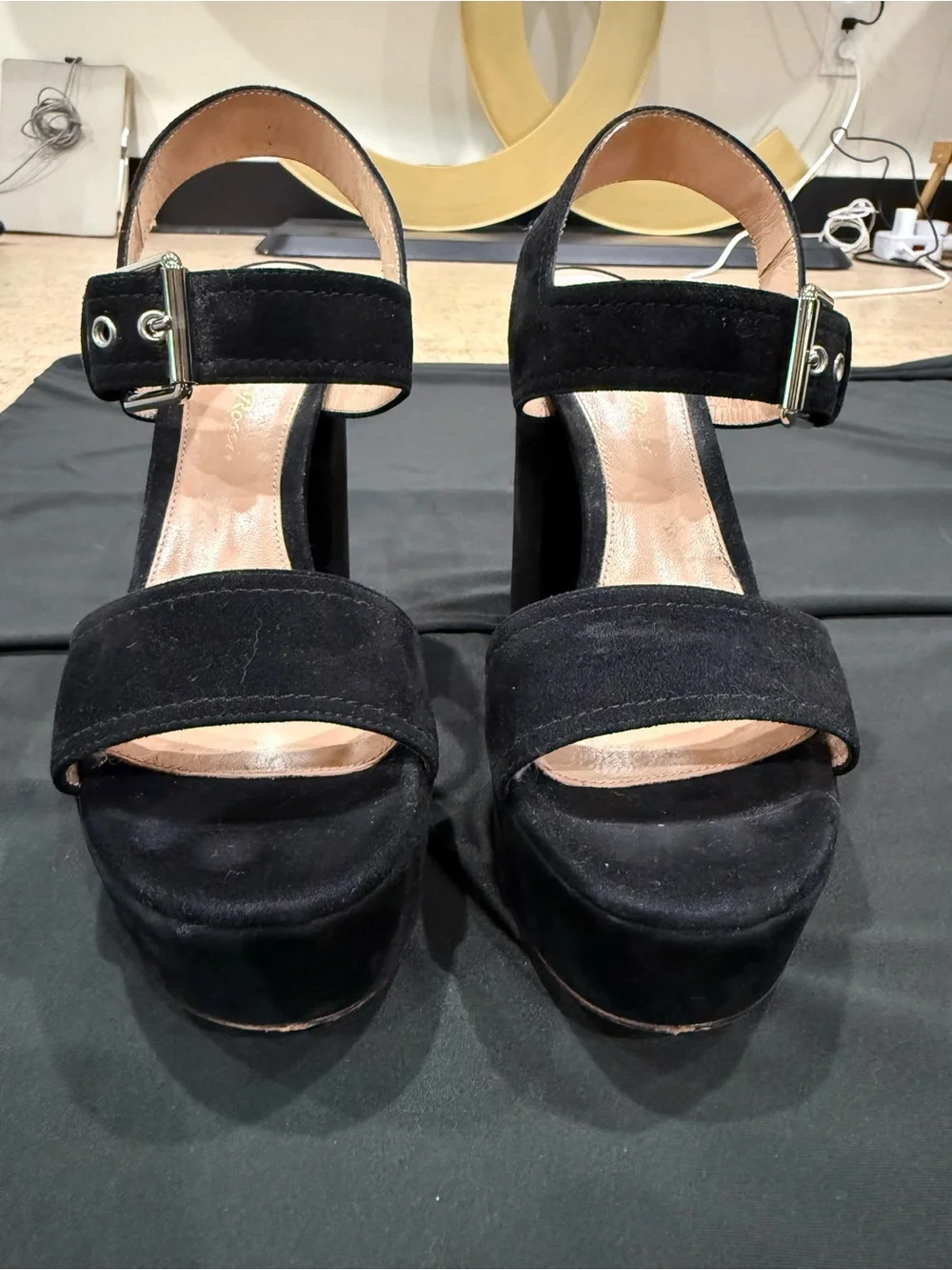 Gianvito Rossi Black Suede Platform Block Heel Sandals | EU 36 / US 6